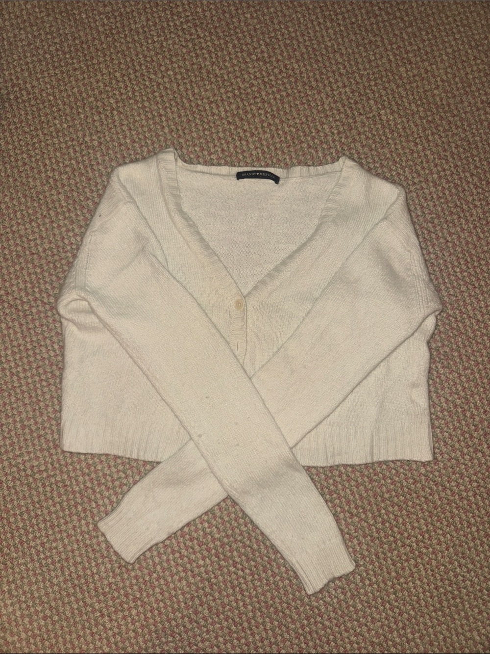 Brandy Melville Cropped Cream V-Neck Button Cardigan - Women